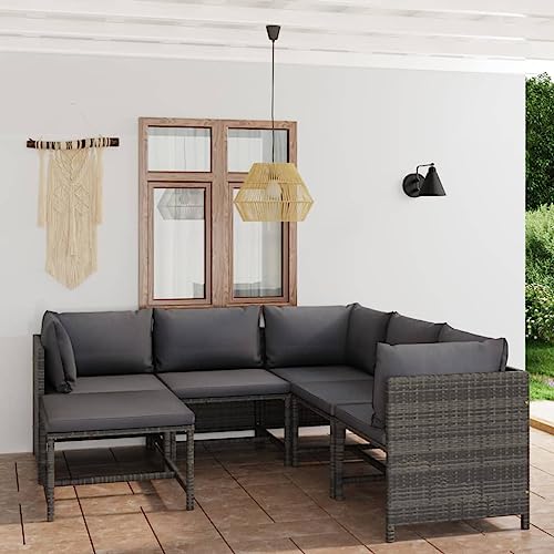 6-TLG. Garten-Lounge-Set, Grau Poly Rattan Outdoor Möbel mit Kissen, modularer Aufbau für Terrasse, Balkon & Pool 6-TLG. Garten-Lounge-Set, Grau Poly Rattan Outdoor Möbel mit Kissen, modularer Aufbau für Terrasse, Balkon & Pool von Teenpull
