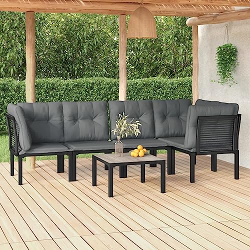 6-TLG. Garten-Lounge-Set, Schwarz und Grau Poly Rattan, Outdoor Möbel für Terrasse Balkon, Modulares Design mit Couchtisch, Witterungsbeständiges Patio Set 6-TLG. Garten-Lounge-Set, Schwarz und Grau Poly Rattan, Outdoor Möbel für Terrasse Balkon, Modulares Design mit Couchtisch, Witterungsbeständiges Patio Set von Teenpull