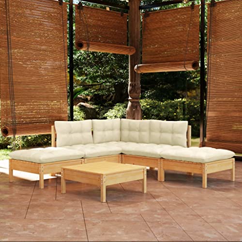 6-TLG. Garten-Lounge-Set aus massivem Kiefernholz, Cremeweiß, modular erweiterbar, für Terrassen, Balkone & Außenbereiche, robust & bequem von Teenpull