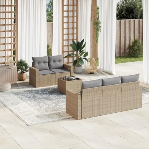 6-TLG. Garten-Sofagarnitur, Beige Poly Rattan Lounge Set, UV-beständig, mit Kissen & Glastisch für Terrasse, Balkon, Außenbereich – Modernes Modulsofa 6-TLG. Garten-Sofagarnitur, Beige Poly Rattan Lounge Set, UV-beständig, mit Kissen & Glastisch für Terrasse, Balkon, Außenbereich – Modernes Modulsofa von Teenpull