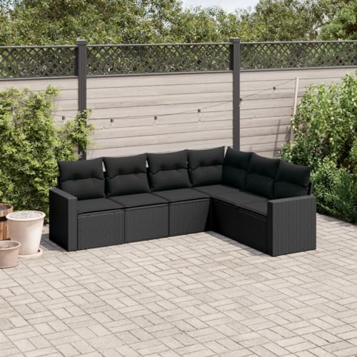 6-TLG. Garten-Sofagarnitur Schwarz, Polyrattan Loungemöbel Set für Terrasse, Balkon, Außenbereich, Bequeme Kissen, UV-beständig, 110 kg Traglast pro Sitz 6-TLG. Garten-Sofagarnitur Schwarz, Polyrattan Loungemöbel Set für Terrasse, Balkon, Außenbereich, Bequeme Kissen, UV-beständig, 110 kg Traglast pro Sitz von Teenpull