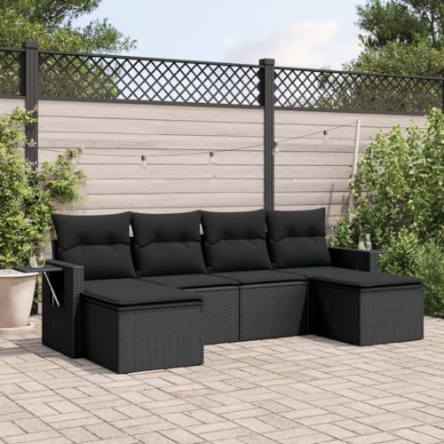 6-TLG. Garten-Sofagarnitur Schwarz aus Poly Rattan, Modulares Outdoor Möbel Set mit Kissen, Beistelltisch, für Terrasse, Balkon, Hof 6-TLG. Garten-Sofagarnitur Schwarz aus Poly Rattan, Modulares Outdoor Möbel Set mit Kissen, Beistelltisch, für Terrasse, Balkon, Hof von Teenpull