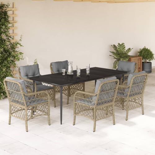 7-TLG. Garten-Essgruppe, Beigemischung Poly Rattan, mit Kissen, Outdoor Möbel Set, Esstisch und 6 Stühle für Garten, Terrasse, Balkon 7-TLG. Garten-Essgruppe, Beigemischung Poly Rattan, mit Kissen, Outdoor Möbel Set, Esstisch und 6 Stühle für Garten, Terrasse, Balkon von Teenpull