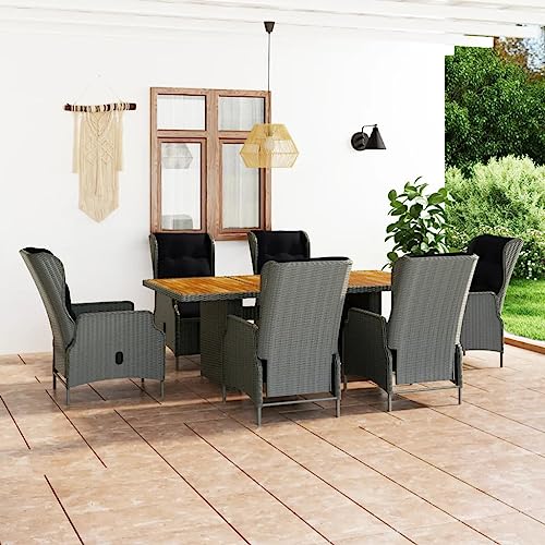 7-TLG. Garten-Essgruppe, Poly Rattan Hellgrau, Akazienholz Tisch, verstellbare Stühle, Outdoor Möbel Set für Terrasse, Balkon, Essbereich, inkl. bequemer Polster 7-TLG. Garten-Essgruppe, Poly Rattan Hellgrau, Akazienholz Tisch, verstellbare Stühle, Outdoor Möbel Set für Terrasse, Balkon, Essbereich, inkl. bequemer Polster von Teenpull