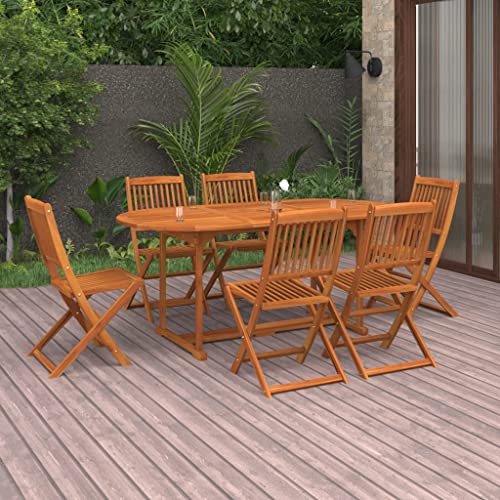 7-TLG. Garten-Essgruppe 180x90x75 cm, Akazien Massivholz geölt, klappbare Stühle, wetterfestes Outdoor-Möbelset für Terrasse und Gartenbereich von Teenpull