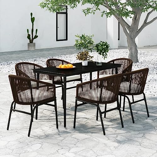 7-TLG. Garten-Essgruppe Braun für Außenbereiche, Terrassenmöbel mit pulverbeschichtetem Stahlrahmen, Glastisch & PVC-Rattan Stühlen, Inklusive weichen Sitzkissen 7-TLG. Garten-Essgruppe Braun für Außenbereiche, Terrassenmöbel mit pulverbeschichtetem Stahlrahmen, Glastisch & PVC-Rattan Stühlen, Inklusive weichen Sitzkissen von Teenpull