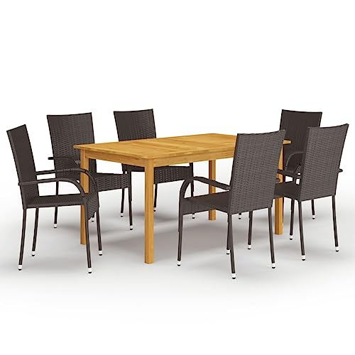 7-TLG. Garten-Essgruppe Braun für Terrasse & Balkon, Akazienholz Tisch & 6 Stapelstühle aus PE-Rattan, witterungsbeständiges Outdoor-Möbelset, langlebig & pflegeleicht 7-TLG. Garten-Essgruppe Braun für Terrasse & Balkon, Akazienholz Tisch & 6 Stapelstühle aus PE-Rattan, witterungsbeständiges Outdoor-Möbelset, langlebig & pflegeleicht von Teenpull
