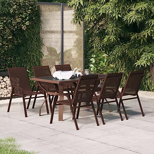 7-TLG. Garten-Essgruppe Braun und Schwarz, pulverbeschichteter Stahl & Textilene, stapelbare Stühle, wetterfestes Patio-Möbelset für Terrasse, Balkon & Garten 7-TLG. Garten-Essgruppe Braun und Schwarz, pulverbeschichteter Stahl & Textilene, stapelbare Stühle, wetterfestes Patio-Möbelset für Terrasse, Balkon & Garten von Teenpull