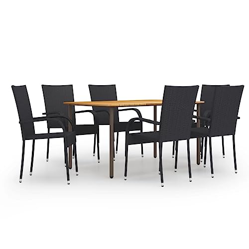 7-TLG. Garten-Essgruppe Poly Rattan Schwarz, Akazienholz Esstisch & Stapelstühle, witterungsbeständig für Terrasse & Balkon, Robustes Gartenmöbel-Set 7-TLG. Garten-Essgruppe Poly Rattan Schwarz, Akazienholz Esstisch & Stapelstühle, witterungsbeständig für Terrasse & Balkon, Robustes Gartenmöbel-Set von Teenpull