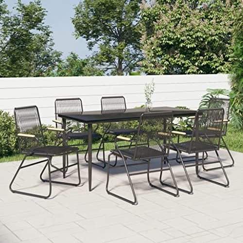 7-TLG. Garten-Essgruppe Schwarz PVC-Rattan, Outdoor Möbel Set mit Gehärtetem Glas Tisch, 6 Stühle, für Terrasse, Balkon, Essbereich 7-TLG. Garten-Essgruppe Schwarz PVC-Rattan, Outdoor Möbel Set mit Gehärtetem Glas Tisch, 6 Stühle, für Terrasse, Balkon, Essbereich von Teenpull