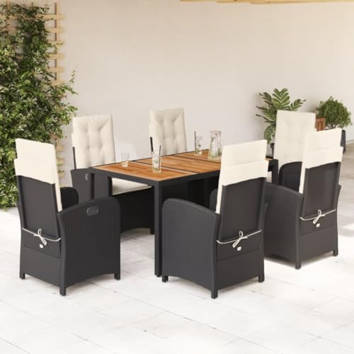 7-TLG. Garten-Essgruppe Schwarz Poly Rattan, Verstellbare Stühle, Glastisch, Cremeweiße Kissen, Outdoor Patio Möbel Set für Terrasse, Garten, Balkon 7-TLG. Garten-Essgruppe Schwarz Poly Rattan, Verstellbare Stühle, Glastisch, Cremeweiße Kissen, Outdoor Patio Möbel Set für Terrasse, Garten, Balkon von Teenpull