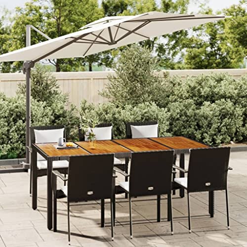 7-TLG. Garten-Essgruppe Schwarz Poly Rattan mit Kissen, Outdoor Möbel Set für Terrasse Balkon, Esszimmertisch 190x90cm & 6 Stühle, Modernes Design, Witterungsbeständig von Teenpull