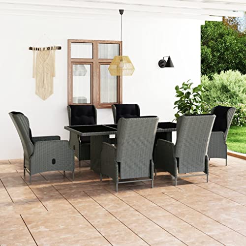 7-TLG. Garten-Essgruppe mit Auflagen Poly Rattan Hellgrau, verstellbarem Loungesessel, wasserdichtem Stahlgestell und Hartglas-Tisch für Terrasse, Balkon 7-TLG. Garten-Essgruppe mit Auflagen Poly Rattan Hellgrau, verstellbarem Loungesessel, wasserdichtem Stahlgestell und Hartglas-Tisch für Terrasse, Balkon von Teenpull