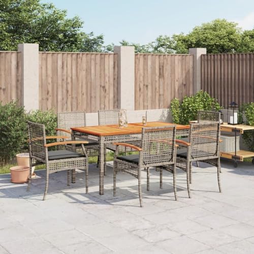 7-TLG. Garten-Essgruppe mit Kissen, Grau Poly Rattan Outdoor Möbel Set, Esstisch & 6 Stühle, Robust & UV-beständig für Terrasse, Balkon 7-TLG. Garten-Essgruppe mit Kissen, Grau Poly Rattan Outdoor Möbel Set, Esstisch & 6 Stühle, Robust & UV-beständig für Terrasse, Balkon von Teenpull