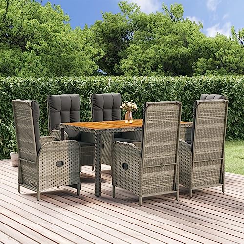 7-TLG. Garten-Essgruppe mit Kissen Grau, Poly Rattan, Verstellbare Stühle, Akazienholz-Tisch, Outdoor-Möbel Set für Terrasse Balkon, Modernes Design 7-TLG. Garten-Essgruppe mit Kissen Grau, Poly Rattan, Verstellbare Stühle, Akazienholz-Tisch, Outdoor-Möbel Set für Terrasse Balkon, Modernes Design von Teenpull