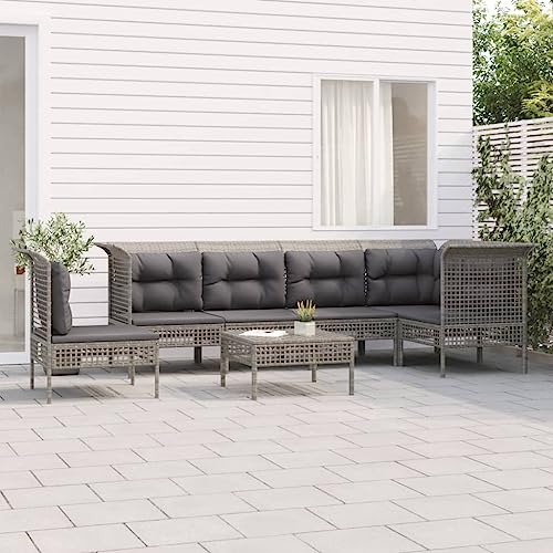 7-TLG. Garten-Lounge-Set, Grau Poly Rattan Möbel mit Kissen, modular, für Terrasse, Balkon, Außenbereich 7-TLG. Garten-Lounge-Set, Grau Poly Rattan Möbel mit Kissen, modular, für Terrasse, Balkon, Außenbereich von Teenpull