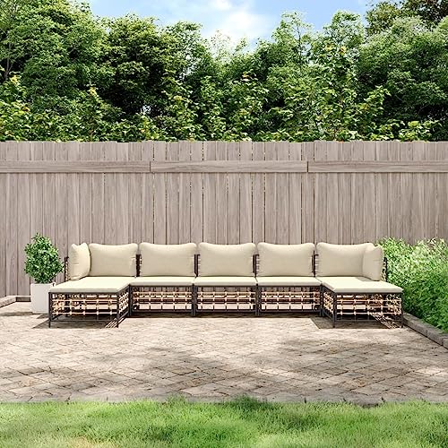 7-TLG. Garten-Lounge-Set Anthrazit Poly Rattan mit Kissen, Outdoor Patio Sofa Garnitur für Balkon & Terrasse, bequemes modulares Design von Teenpull