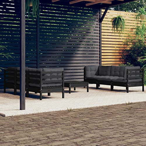 7-TLG. Garten-Lounge-Set aus massivem Kiefernholz, Modulares Outdoor Möbelset mit bequemen Anthrazit Kissen für Patio & Balkon, Robustes Terrassen-Sofa von Teenpull