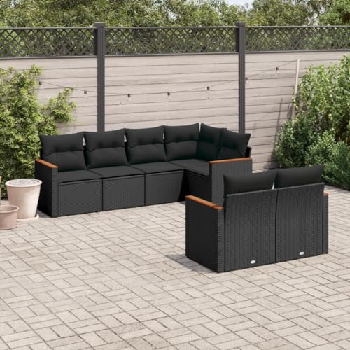 7-TLG. Garten-Sofagarnitur Schwarz Poly Rattan, Modular Outdoor Lounge Set mit Kissen, Witterungsbeständiges Terrassenmöbel für Balkon und Veranda 7-TLG. Garten-Sofagarnitur Schwarz Poly Rattan, Modular Outdoor Lounge Set mit Kissen, Witterungsbeständiges Terrassenmöbel für Balkon und Veranda von Teenpull