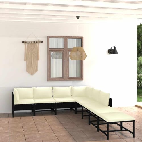 8-TLG. Garten-Lounge-Set, Poly Rattan Schwarz, für Balkon & Terrasse, inklusive Kissen, Robustes Outdoor-Möbel-Set für entspannte Stunden von Teenpull