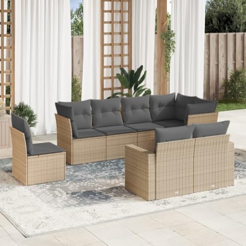 8-TLG. Garten-Sofagarnitur, Beige Poly Rattan, Modulares Outdoor Lounge Set mit Kissen, UV-beständig für Terrasse, Balkon, gemütliche Entspannung von Teenpull