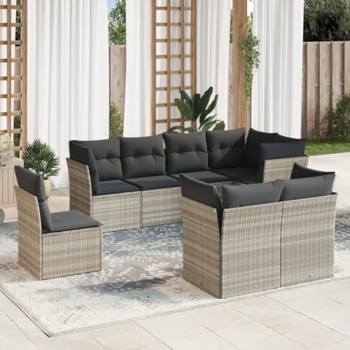 8-TLG. Garten-Sofagarnitur, Hellgrau Poly Rattan, UV-beständig, Modulares Design für Terrasse, Balkon, gemütliches Outdoor Lounge Set von Teenpull