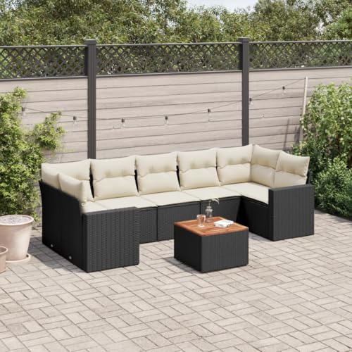 8-TLG. Garten-Sofagarnitur Schwarz Poly Rattan, Akazienholz Tisch, UV-beständig, Modulares Design für Terrasse, Balkon, Außenbereich von Teenpull