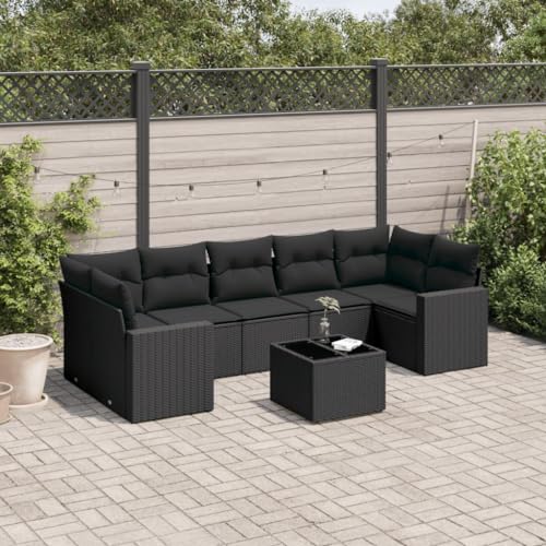 8-TLG. Garten-Sofagarnitur Schwarz aus robustem Poly Rattan, mit bequemen Kissen und Glastisch, modular für Terrasse, Balkon, Außenbereich 8-TLG. Garten-Sofagarnitur Schwarz aus robustem Poly Rattan, mit bequemen Kissen und Glastisch, modular für Terrasse, Balkon, Außenbereich von Teenpull