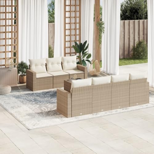 8-TLG. Garten-Sofagarnitur mit Kissen Beige Poly Rattan, Modulares Outdoor-Möbelset mit Glastisch für Terrasse, Balkon, Veranda und Garten 8-TLG. Garten-Sofagarnitur mit Kissen Beige Poly Rattan, Modulares Outdoor-Möbelset mit Glastisch für Terrasse, Balkon, Veranda und Garten von Teenpull
