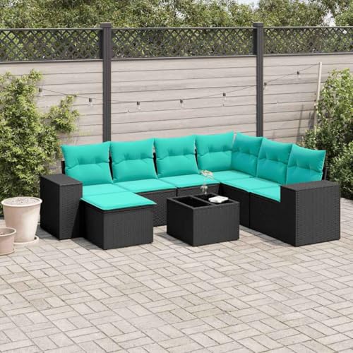 8-teiliges Gartensofa-Set, Schwarz Polyrattan, Modulares Outdoor Loungeset mit Blauen Kissen, Glastisch, UV-beständig für Terrasse, Balkon 8-teiliges Gartensofa-Set, Schwarz Polyrattan, Modulares Outdoor Loungeset mit Blauen Kissen, Glastisch, UV-beständig für Terrasse, Balkon von Teenpull