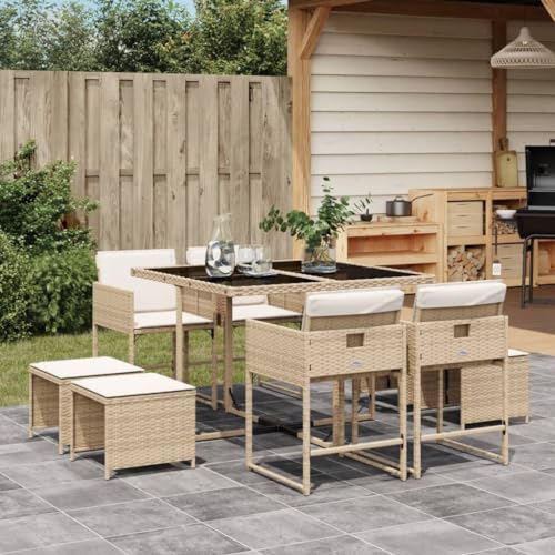 9-TLG. Garten-Essgruppe, Beige Poly Rattan, mit Kissen, Outdoor Möbel Set, platzsparend für Terrasse, Balkon, Garten, langlebiges Patio Dining 9-TLG. Garten-Essgruppe, Beige Poly Rattan, mit Kissen, Outdoor Möbel Set, platzsparend für Terrasse, Balkon, Garten, langlebiges Patio Dining von Teenpull