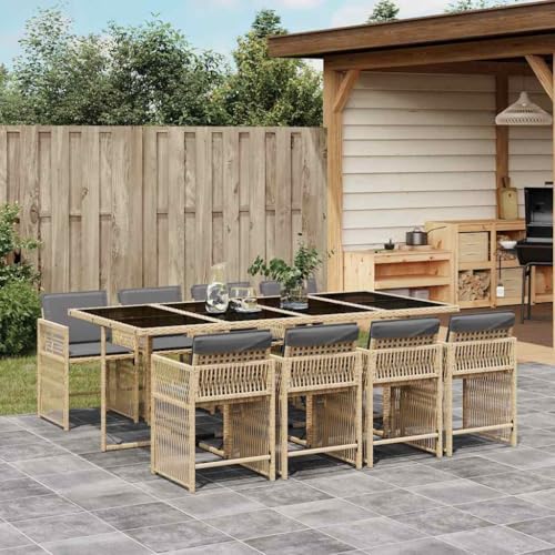 9-TLG. Garten-Essgruppe, Poly Rattan beigemischtes Geflecht, Outdoor Möbel Set für Terrasse, Balkon, Esszimmer, mit Kissen, klappbare Stühle, modernes Design 9-TLG. Garten-Essgruppe, Poly Rattan beigemischtes Geflecht, Outdoor Möbel Set für Terrasse, Balkon, Esszimmer, mit Kissen, klappbare Stühle, modernes Design von Teenpull