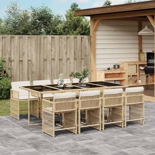 9-TLG. Garten-Essgruppe Beige aus robustem Poly Rattan, mit 8 Stühlen und Glastisch, UV-beständig, platzsparend für Terrasse, Balkon, Garten von Teenpull