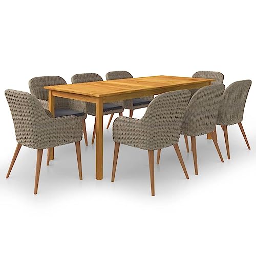9-TLG. Garten-Essgruppe Braun, Akazienholz Esstisch mit 8 PE-Rattan Stühlen, Outdoor Essmöbel Set für Terrasse und Balkon, wetterfest und bequem 9-TLG. Garten-Essgruppe Braun, Akazienholz Esstisch mit 8 PE-Rattan Stühlen, Outdoor Essmöbel Set für Terrasse und Balkon, wetterfest und bequem von Teenpull