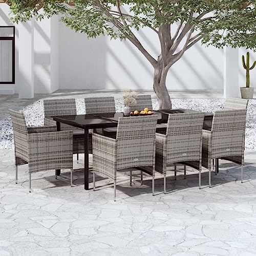 9-TLG. Garten-Essgruppe Grau Schwarz mit 8 PE-Rattan Stühlen, Kissen und Glastisch, Robustes Outdoor Patio Möbel Set für Terrasse, Balkon, Garten, wasserfest 9-TLG. Garten-Essgruppe Grau Schwarz mit 8 PE-Rattan Stühlen, Kissen und Glastisch, Robustes Outdoor Patio Möbel Set für Terrasse, Balkon, Garten, wasserfest von Teenpull