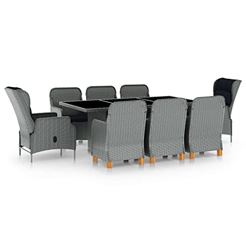 9-TLG. Garten-Essgruppe Poly Rattan Hellgrau, Outdoor Möbel Set mit Glasplatte, 8 Stühlen und bequemen Auflagen für Terrasse, Balkon und Essbereiche 9-TLG. Garten-Essgruppe Poly Rattan Hellgrau, Outdoor Möbel Set mit Glasplatte, 8 Stühlen und bequemen Auflagen für Terrasse, Balkon und Essbereiche von Teenpull