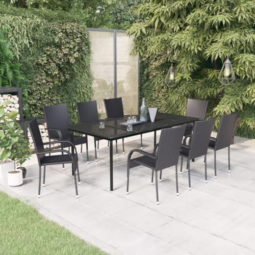 9-TLG. Garten-Essgruppe Schwarz, PE-Rattan Outdoor Möbel Set mit großem Glastisch, robuste Stahlrahmen für Terrasse, Balkon, Veranda 9-TLG. Garten-Essgruppe Schwarz, PE-Rattan Outdoor Möbel Set mit großem Glastisch, robuste Stahlrahmen für Terrasse, Balkon, Veranda von Teenpull