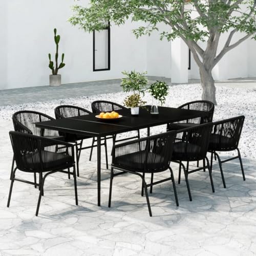 9-TLG. Garten-Essgruppe Schwarz, Robustes Outdoor-Möbelset mit Glas-Tisch und Rattan-Stühlen für Terrasse, Balkon und Garten 9-TLG. Garten-Essgruppe Schwarz, Robustes Outdoor-Möbelset mit Glas-Tisch und Rattan-Stühlen für Terrasse, Balkon und Garten von Teenpull