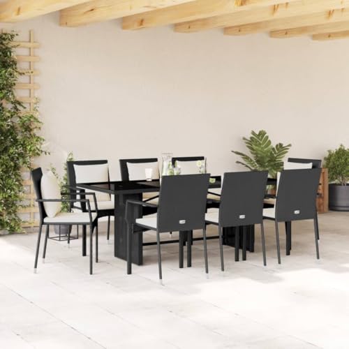 9-TLG. Garten Essgruppe Schwarz Poly Rattan mit Kissen, Outdoor Patio Dining Set für Balkon, Terrasse, Gartenmöbel mit Glastisch, Robust & UV-beständig 9-TLG. Garten Essgruppe Schwarz Poly Rattan mit Kissen, Outdoor Patio Dining Set für Balkon, Terrasse, Gartenmöbel mit Glastisch, Robust & UV-beständig von Teenpull