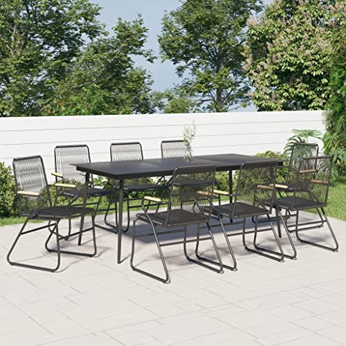 9-TLG. Garten-Essgruppe Schwarz aus strapazierfähigem PVC Rattan mit stabilem Stahlgestell, perfekt für Terrasse & Balkon, inklusive 8 bequemen Essstühlen & großem Tisch von Teenpull