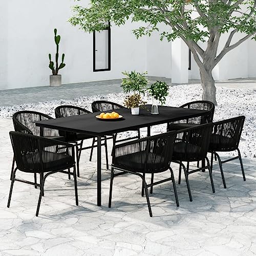 9-TLG. Garten-Essgruppe Schwarz mit Glastisch, 8 Rattan-Stühlen & Kissen, Robustes Outdoor-Möbelset für Terrasse, Balkon & Veranda 9-TLG. Garten-Essgruppe Schwarz mit Glastisch, 8 Rattan-Stühlen & Kissen, Robustes Outdoor-Möbelset für Terrasse, Balkon & Veranda von Teenpull