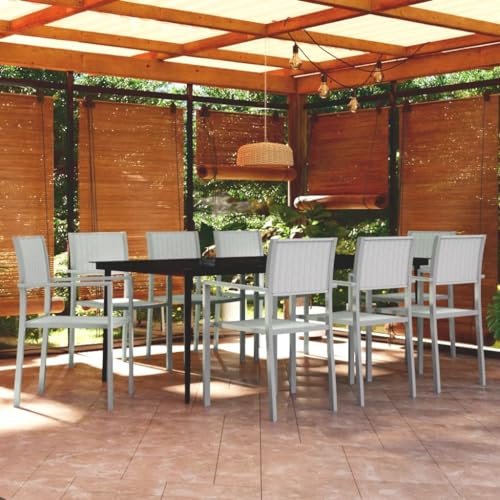 9-TLG. Garten-Essgruppe Weiß mit Esstisch aus gehärtetem Glas und 8 Stühlen im Rattan-Look, Robustes Outdoor Möbel Set für Terrasse, Balkon, Veranda von Teenpull