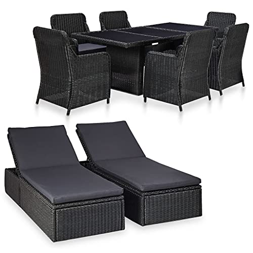 9-TLG. Garten-Essgruppe aus Poly Rattan, Schwarz, mit 2 Sonnenliegen, wetterfest, für Terrasse & Poolbereich 9-TLG. Garten-Essgruppe aus Poly Rattan, Schwarz, mit 2 Sonnenliegen, wetterfest, für Terrasse & Poolbereich von Teenpull