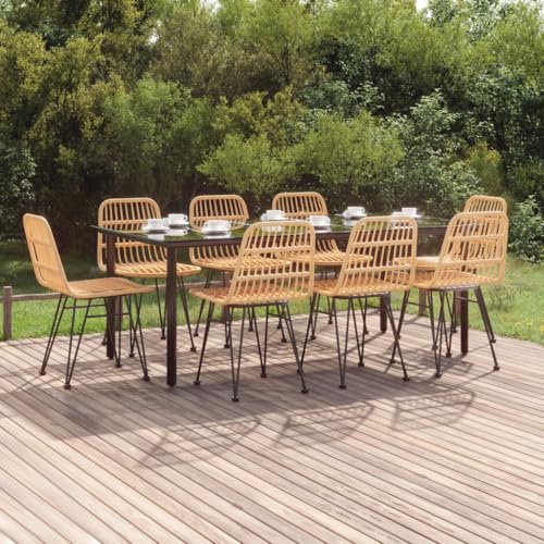 9-TLG. Garten-Essgruppe aus Poly Rattan, Schwarz, mit gehärtetem Glas Esstisch, 8 Stühle, für Terrasse, Balkon, Außenbereich, Modernes Design 9-TLG. Garten-Essgruppe aus Poly Rattan, Schwarz, mit gehärtetem Glas Esstisch, 8 Stühle, für Terrasse, Balkon, Außenbereich, Modernes Design von Teenpull