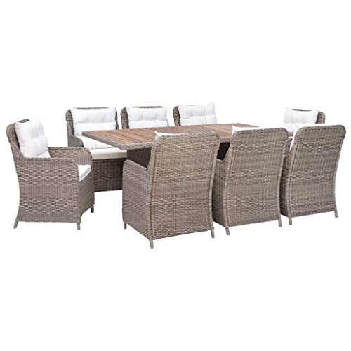 9-TLG. Garten-Essgruppe mit Auflagen, Poly Rattan Braun, für Terrasse & Garten, witterungsbeständig, Massive Akazienholz Tischplatte, komfortable Sitzkissen 9-TLG. Garten-Essgruppe mit Auflagen, Poly Rattan Braun, für Terrasse & Garten, witterungsbeständig, Massive Akazienholz Tischplatte, komfortable Sitzkissen von Teenpull