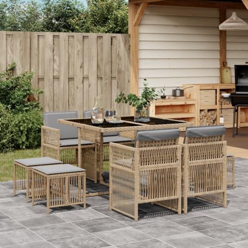 9-TLG. Garten-Essgruppe mit Kissen, Beigemischung Poly Rattan, platzsparende Outdoor Essgruppe, Terrassenmöbel Set für 4 Personen, wetterfest 9-TLG. Garten-Essgruppe mit Kissen, Beigemischung Poly Rattan, platzsparende Outdoor Essgruppe, Terrassenmöbel Set für 4 Personen, wetterfest von Teenpull