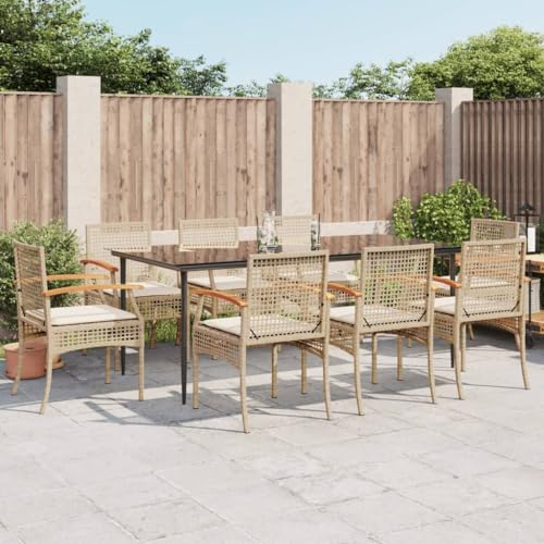 9-TLG. Garten-Essgruppe mit Kissen Beige Poly Rattan, Outdoor Essgarnitur mit gehärtetem Glastisch, wetterfestes Terrassenmöbel-Set, Balkon Sitzgruppe 9-TLG. Garten-Essgruppe mit Kissen Beige Poly Rattan, Outdoor Essgarnitur mit gehärtetem Glastisch, wetterfestes Terrassenmöbel-Set, Balkon Sitzgruppe von Teenpull