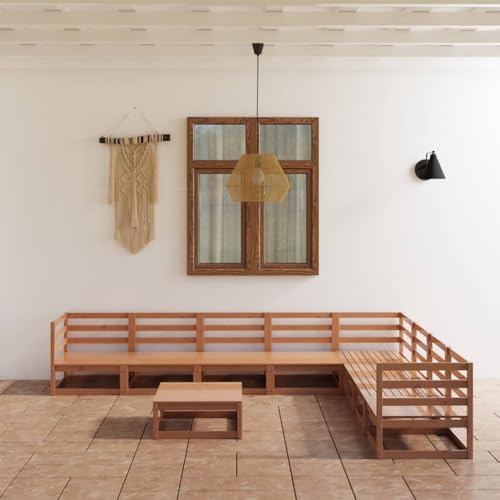 9-TLG. Garten-Lounge-Set, Honigbraun Massivholz Kiefer, Robustes Patio Outdoor Möbel Set für Balkon und Terrasse, Bequeme Sitzgruppe von Teenpull
