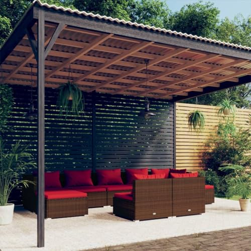 9-TLG. Garten-Lounge-Set Braun Poly Rattan mit Zimtroten Kissen, Modulares Outdoor Sofa Möbel für Terrasse Balkon Pool 9-TLG. Garten-Lounge-Set Braun Poly Rattan mit Zimtroten Kissen, Modulares Outdoor Sofa Möbel für Terrasse Balkon Pool von Teenpull