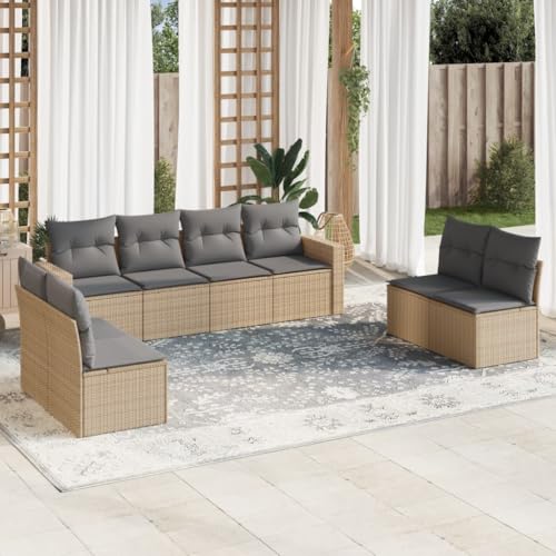 9-TLG. Garten-Sofagarnitur, Beige Poly Rattan Outdoor Loungemöbel Set, Modular mit Kissen & Glastisch, Terrasse, Balkon, Hof 9-TLG. Garten-Sofagarnitur, Beige Poly Rattan Outdoor Loungemöbel Set, Modular mit Kissen & Glastisch, Terrasse, Balkon, Hof von Teenpull